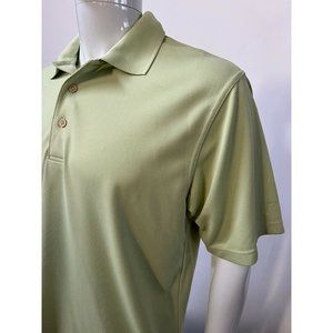 Cubavera Mens Activewear Polo Shirt Green Stripe Short Sleeve Spread Collar M